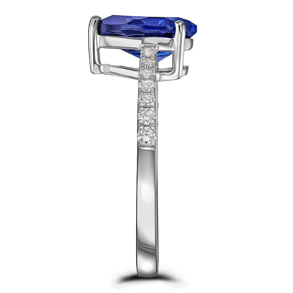 Astra 3.10ct Lab Sapphire and Diamond Shoulder Set Pear Cut Ring in Silver